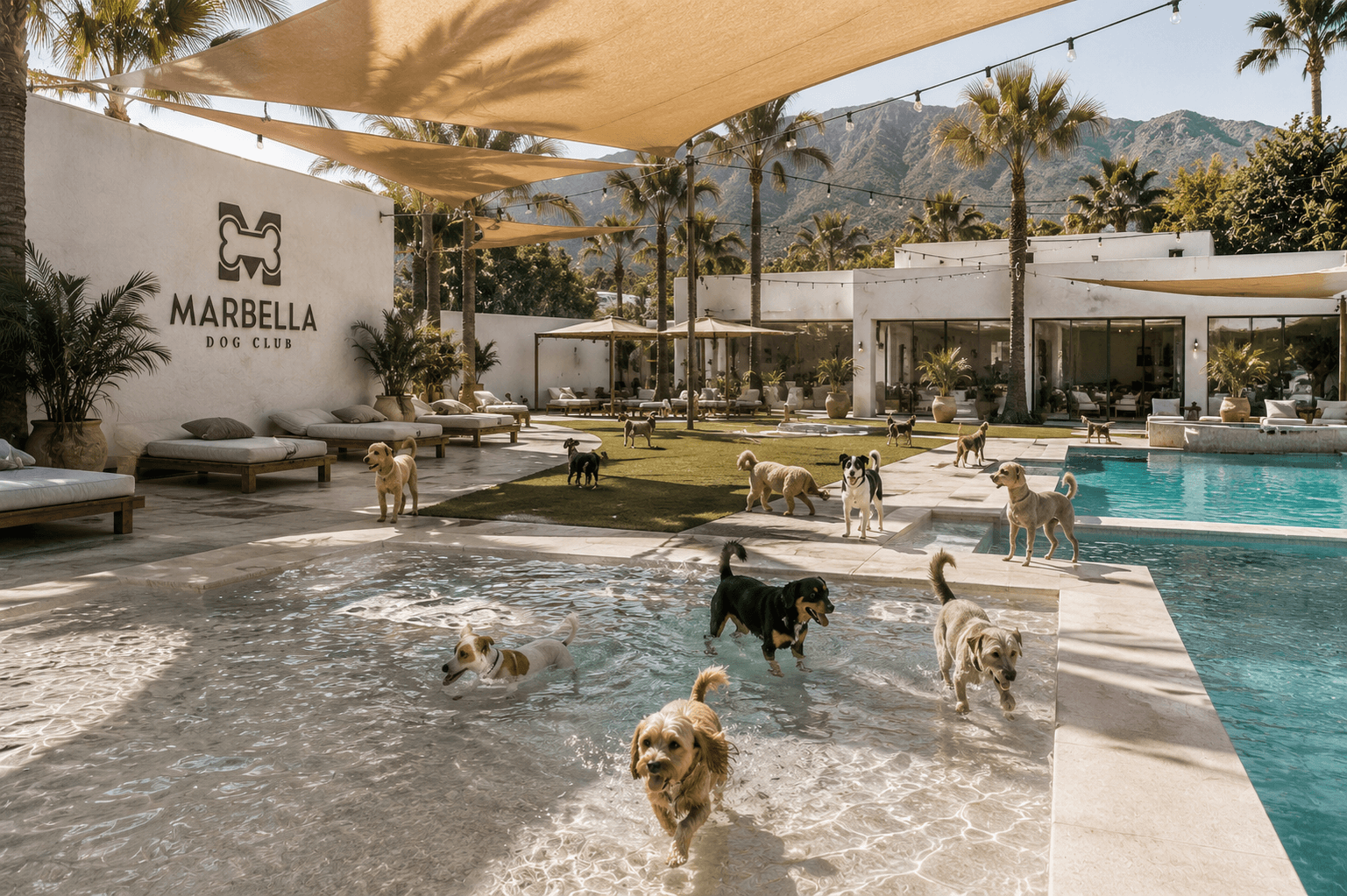 Piscina supervisada con perros nadando
