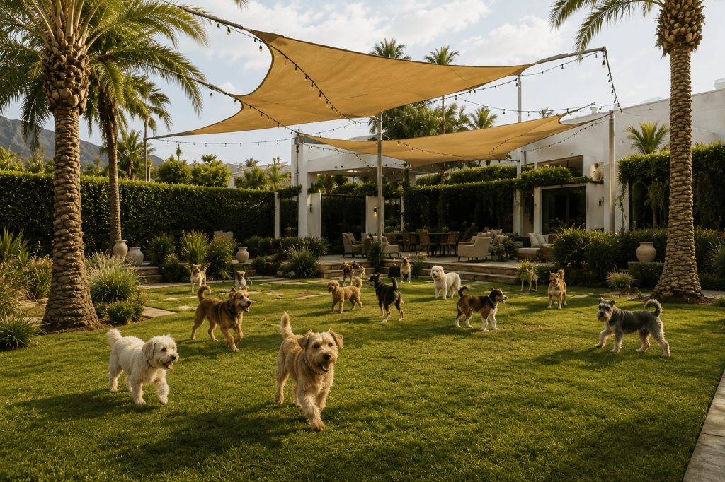 Hotel canino boutique · habitación premium con luz cálida