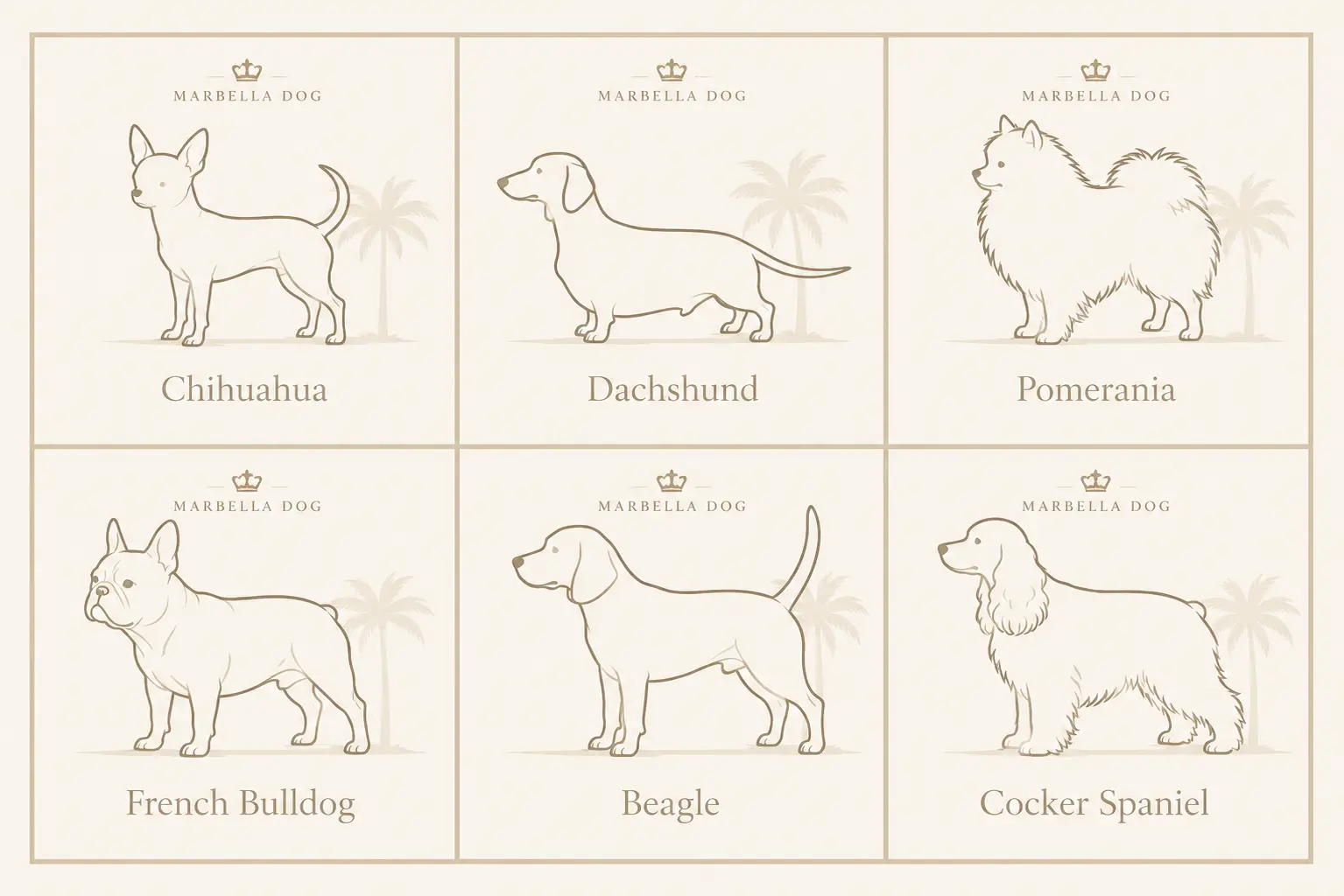 Razas orientativas: Chihuahua, Dachshund, Pomerania, French Bulldog, Beagle, Cocker Spaniel